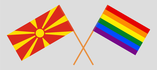 Crossed flags of North Macedonia and LGBTQ