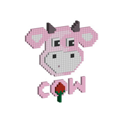 Strawberry cow, pet pink cow, pixel cute cow, cow cartoon manga, baby cow pet kawaii, cow milk, 3d pixel art