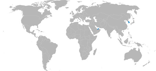 United Arab Emirates, South Korea countries isolated on world map. Maps and Backgrounds.