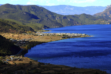 Fototapeta na wymiar Yunnan Lijiang Lugu Lake Daluo Water Village