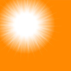 Orange Sun. Bright sunset sky orange background. Jpeg illustrations. Beautiful sunny banner with sunburst sunbeams