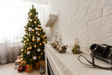 Christmas tree in modern living room warm feeling