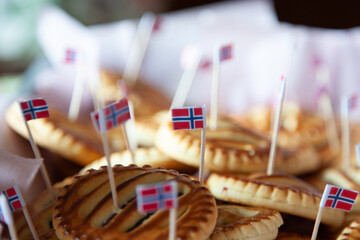 Cookies with norwigean flags on 17 May. - obrazy, fototapety, plakaty