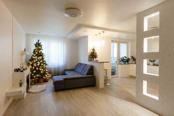 Christmas tree in modern living room warm feeling