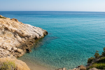 Aegean waters on the Livadi beach in Ikaria Island, Greece