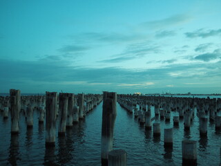 Obraz premium Blue sky and the clouds at the Princess Pier in Port Melbourne, Victoria, Australia