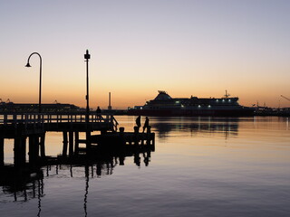 Fototapeta na wymiar Lagoon Pier in Port Melbourne, Victoria, Australia at Sunset OLYMPUS DIGITAL CAMERA