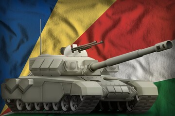heavy tank on the Seychelles national flag background. 3d Illustration