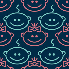 Seamless baby pattern with boy and girl in line style