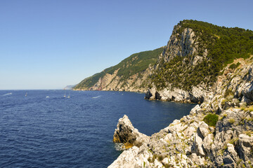 Fototapeta na wymiar Scenic view of the imposing cliff overlooking the sea, Porto Venere, La Spezia, Liguria, Italy