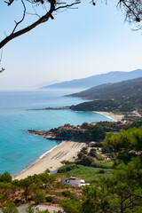 Fototapeta na wymiar Vertical image of the sand beaches in Ikaria Island