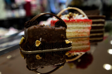 Chocolate cake from inside with vanilla