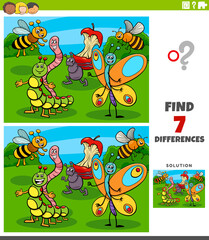 differences educational game with insect characters