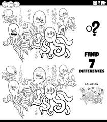 differences educational game with octopus coloring book page