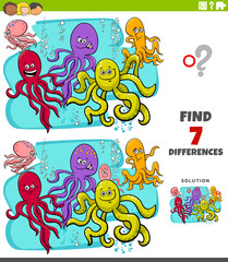 differences educational game with octopus characters