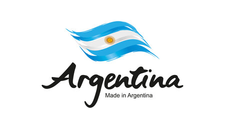 Fototapeta premium Made in Argentina handwritten flag ribbon typography lettering logo label banner