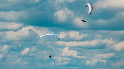 Paragliders at the famous Wallberg summit, Tegernsee, Bavaria, Germany
