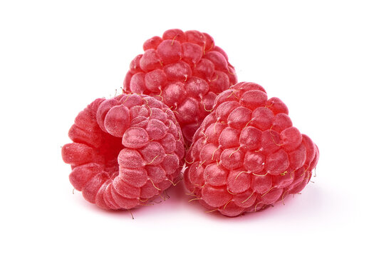 Fresh and ripe raspberries, isolated on white background