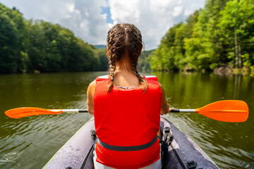 action, active, activity, adventure, adventurer, blue, canoe, canoeing, clouds, equipment, extreme, female, forest, freedom, fun, girl, green, journey, kayak, kayaking, lake, landscapes, leisure, life