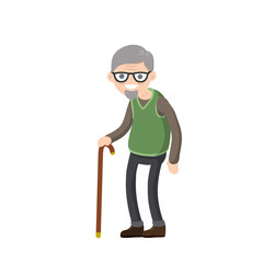 Fototapeta premium Funny old man with cane. Senior and Active Lifestyle, recreation grandfather. Cartoon flat illustration.