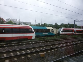 Fototapeta na wymiar Colorful trains on the railway