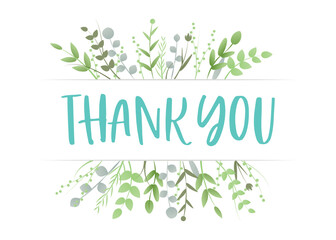 Thank You Appreciation Gratitude Floral Leaves Trendy Typography Vector Background for Greeting Cards, Post Cards, Poster, Flyers, Social Media