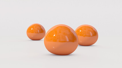 Three orange soft balls falling and jumping. White background. Abstract illustration, 3d render.