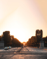 Sunset's fire on the Champs Elysées