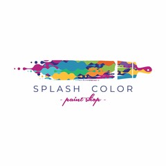 Brush with colorful paint stroke logo template. Abstract paint. Paint shop logo. Splash color logo. Art shop. Print service logo idea.