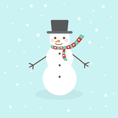 snowman in scarf and hat christmas snow is falling
