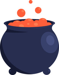 Witch's cauldron with bubbles isolated on white background vector flat cartoon illustration. Boiling potion in the pot. Halloween party, holiday vibes. Halloween attribute.
