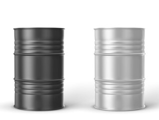Black, white metal barrels on white background, vector illustration