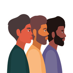 men cartoons in side view vector design