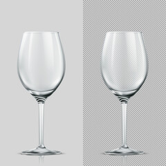 Transparency wine glass. Vector illustration isolated on grey and transparent background