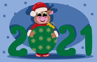 Symbol of New Year 2021. Year of the bull. Stock vector illustration.