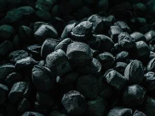 charcoal for barbecue in the grill, coals factory black and white photos