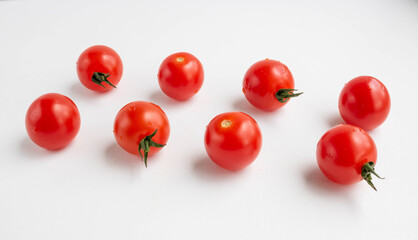 Cherry tomatoes isolated on a white background. The view from the top. the concept of harvest