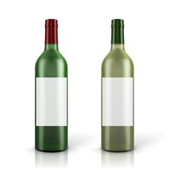 Red and white wine bottles on white background. Vector illustration