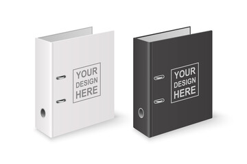 Vector 3d Closed Realistic White and Black Blank Office Binder with Metal Rings for A4 Paper Sheet Closeup Isolated on White Background. Design Template, Mockup, Side, Isometric View