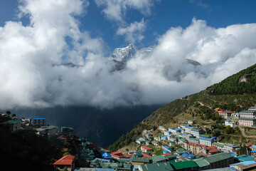 Fototapeta premium Namche Bazaar village in mountains in Nepal