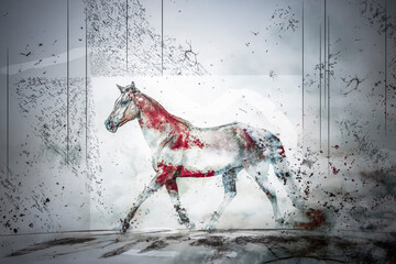 Beautiful colorful artistic gelding trotting