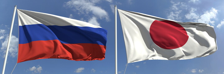 National flags of Russia and Japan, 3d rendering