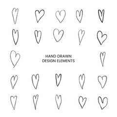 Vector modern set with hand drawn doodle illustrations of heart. Use it as as elements for design greeting cards , poster, card, packaging paper design for Valentine day