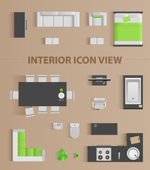 Set top view for interior icon design. Isolated Vector Illustration. 