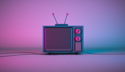 3d rendering, Scene of television cartoon mock up with blank empty space, setting on colorful room and lighting background.  - obrazy, fototapety, plakaty