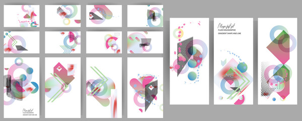 Gradient mesh cover set of backgrounds texture foil pearl shades. Abstract stylish gradient with holographic foil. 90s, 80s retro style