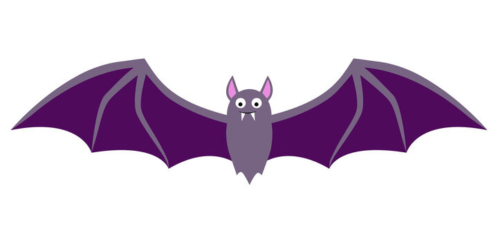 A purple bat with spread wings. Bat isolated on a white background. Stock vector illustration. Illustration for the holiday Halloween.