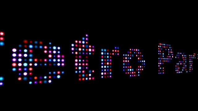 Retro party colorful led text over black