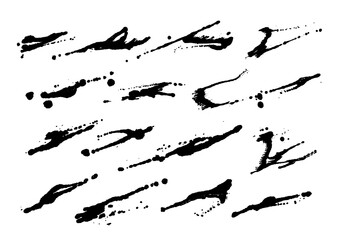 Vector black and white ink splash, blot and brush stroke Grunge textured elements for design, background. - 377228153