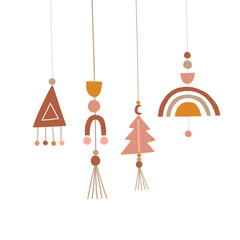Bohemian Christmas hanging decoration. Simple abstract geometric decor Xmas tree decor. Flat vector design. Vector illustration